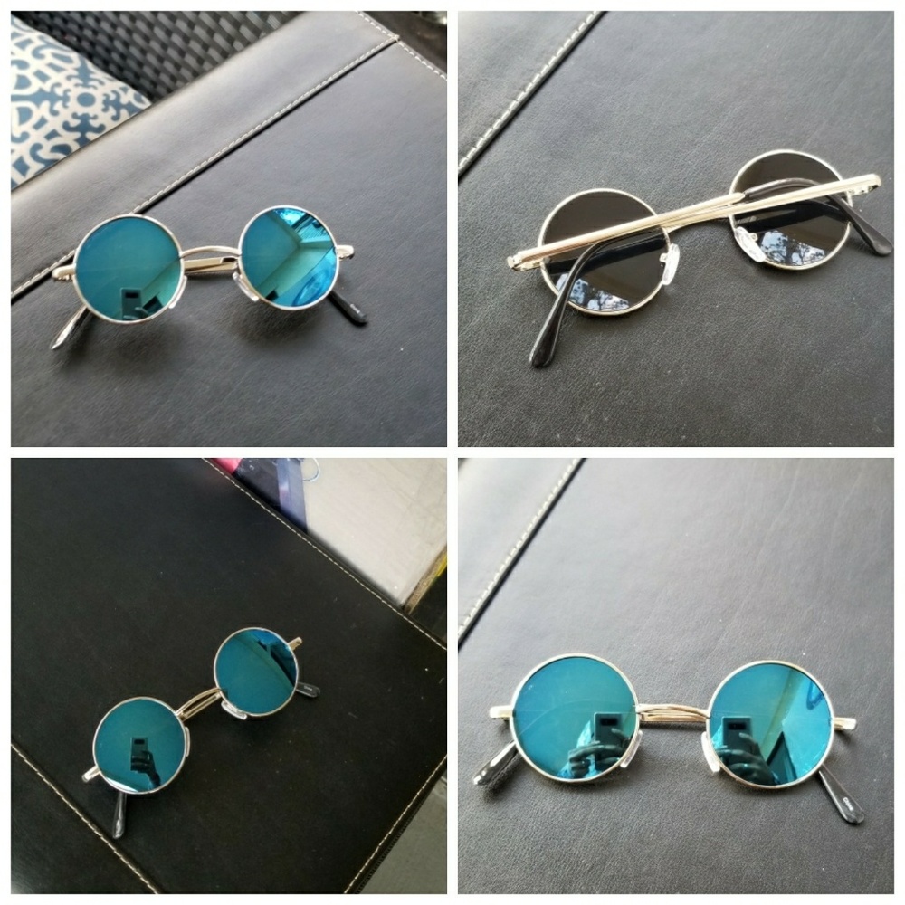 Xs round mirror Sunglasses unisex woman blue silve